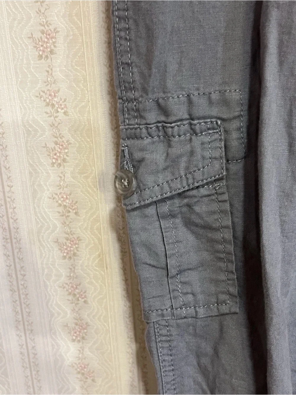 Banana Republic Linen Blend Martin Fit Cargo Capri Pants Women’s 0 Gray Low Rise